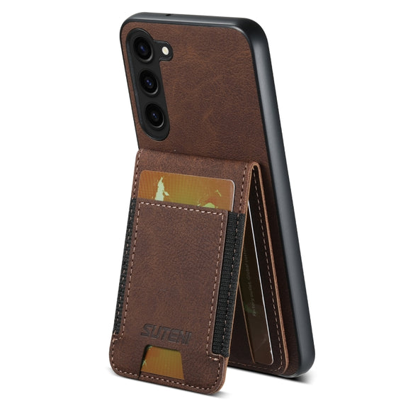 For Samsuny Galaxy S24+ 5G Suteni H03 Litchi Leather Card Bag Stand Back Phone Case(Brown)