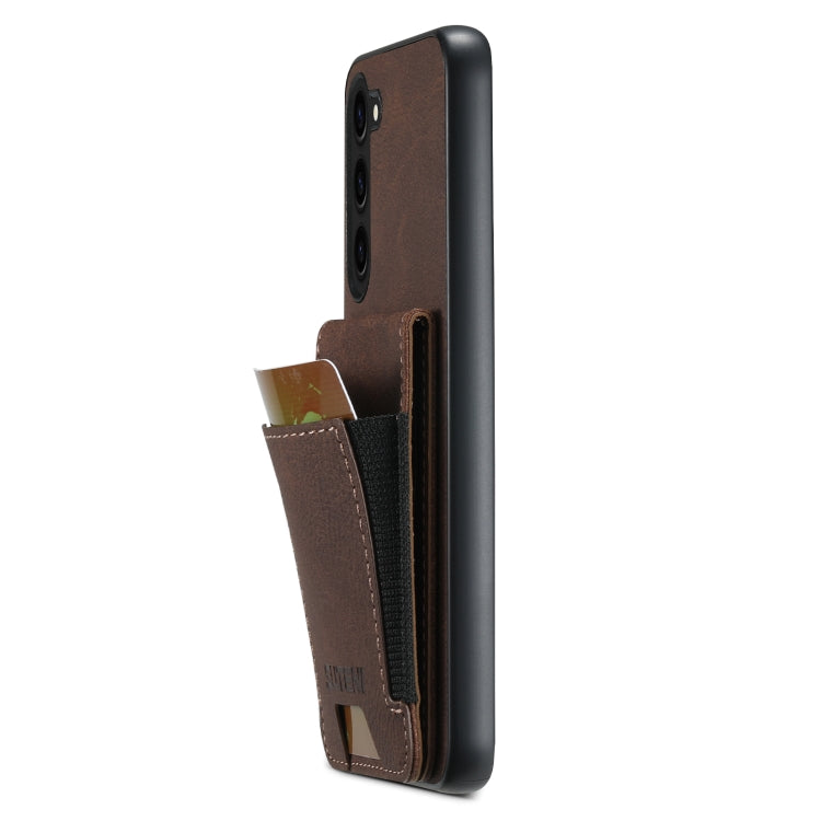 For Samsuny Galaxy S24+ 5G Suteni H03 Litchi Leather Card Bag Stand Back Phone Case(Brown)