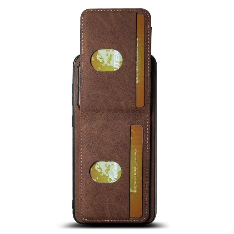 For Samsuny Galaxy S24+ 5G Suteni H03 Litchi Leather Card Bag Stand Back Phone Case(Brown)