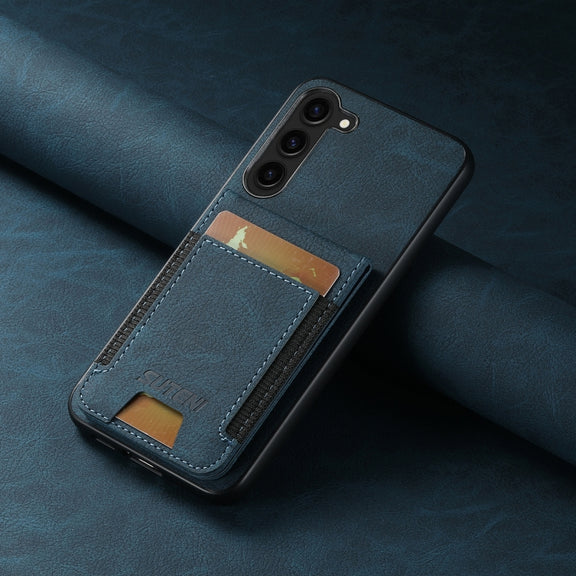 For Samsuny Galaxy S24+ 5G Suteni H03 Litchi Leather Card Bag Stand Back Phone Case(Blue)