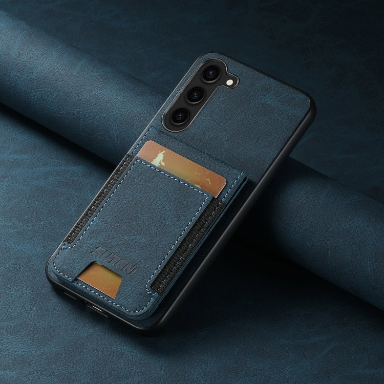 For Samsuny Galaxy S24+ 5G Suteni H03 Litchi Leather Card Bag Stand Back Phone Case(Blue)