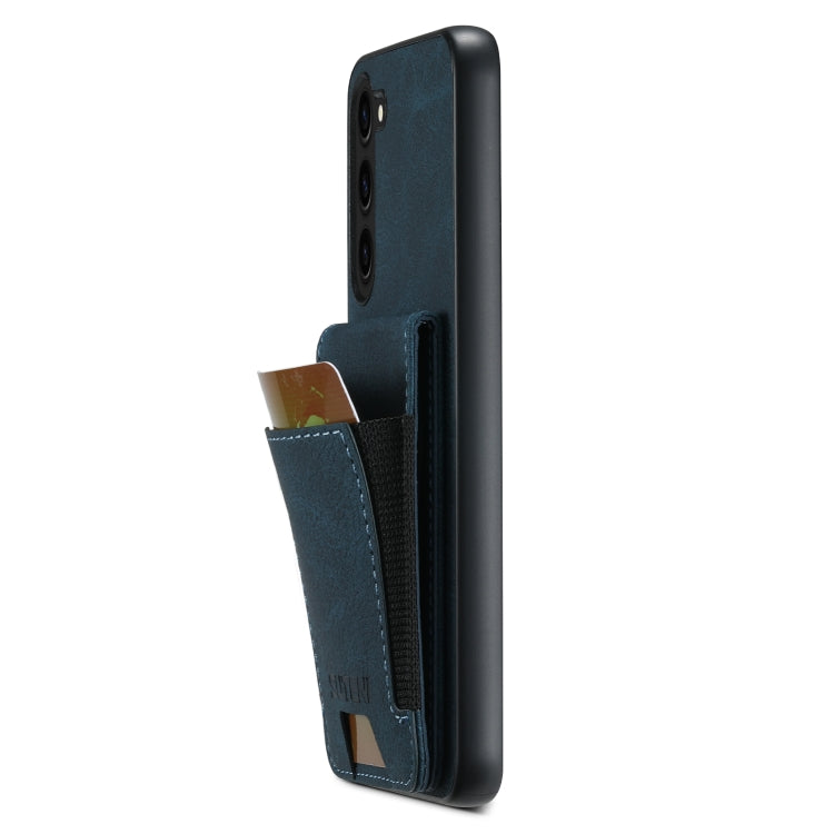 For Samsuny Galaxy S24+ 5G Suteni H03 Litchi Leather Card Bag Stand Back Phone Case(Blue)