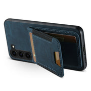 For Samsuny Galaxy S24+ 5G Suteni H03 Litchi Leather Card Bag Stand Back Phone Case(Blue)