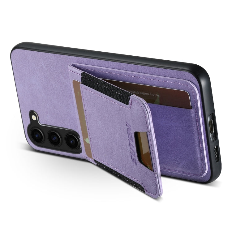 For Samsuny Galaxy S24+ 5G Suteni H03 Litchi Leather Card Bag Stand Back Phone Case(Purple)