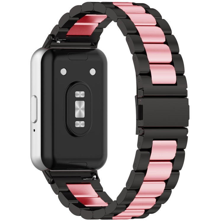 For Samsung Galaxy Fit 3 SM-R390 Three Bead Stainless Steel Metal Watch Band(Black+Pink) - Watch Bands by PMC TechLife | Online Shopping South Africa | PMC TechLife