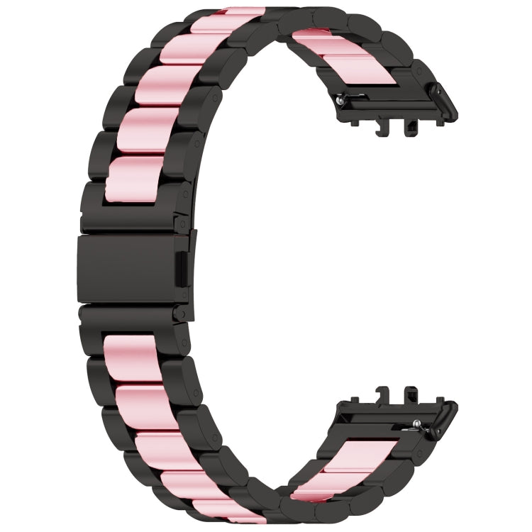 For Samsung Galaxy Fit 3 SM-R390 Three Bead Stainless Steel Metal Watch Band(Black+Pink) - Watch Bands by PMC TechLife | Online Shopping South Africa | PMC TechLife