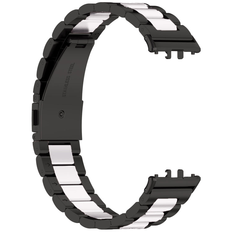 For Samsung Galaxy Fit 3 SM-R390 Three Bead Stainless Steel Metal Watch Band(Black+Silver) - Watch Bands by PMC TechLife | Online Shopping South Africa | PMC TechLife