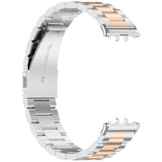 For Samsung Galaxy Fit 3 SM-R390 Three Bead Stainless Steel Metal Watch Band(Silver+Rose Gold)