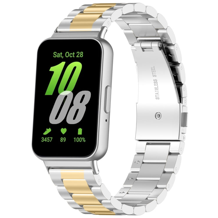 For Samsung Galaxy Fit 3 SM-R390 Three Bead Stainless Steel Metal Watch Band(Silver+Gold) - free shipping - PMC TechLife - Order now!