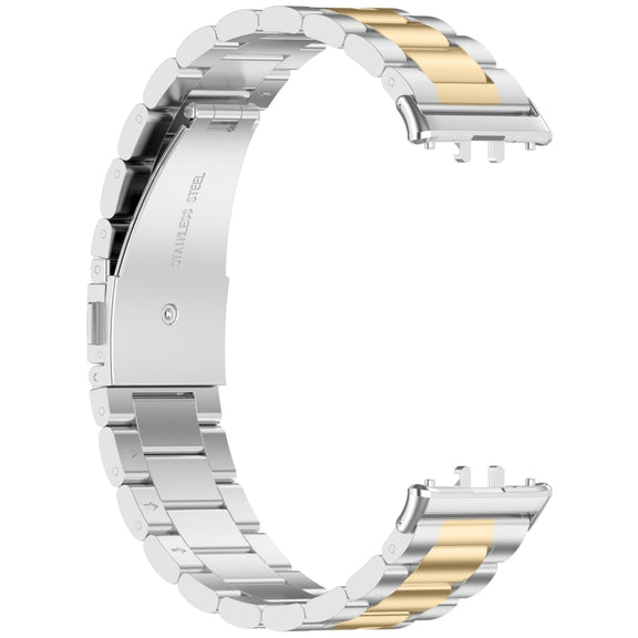 For Samsung Galaxy Fit 3 SM-R390 Three Bead Stainless Steel Metal Watch Band(Silver+Gold)