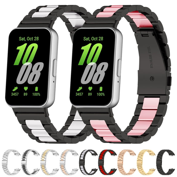 For Samsung Galaxy Fit 3 SM-R390 Three Bead Stainless Steel Metal Watch Band(Silver+Gold)