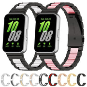 For Samsung Galaxy Fit 3 SM-R390 Three Bead Stainless Steel Metal Watch Band(Rose Gold)