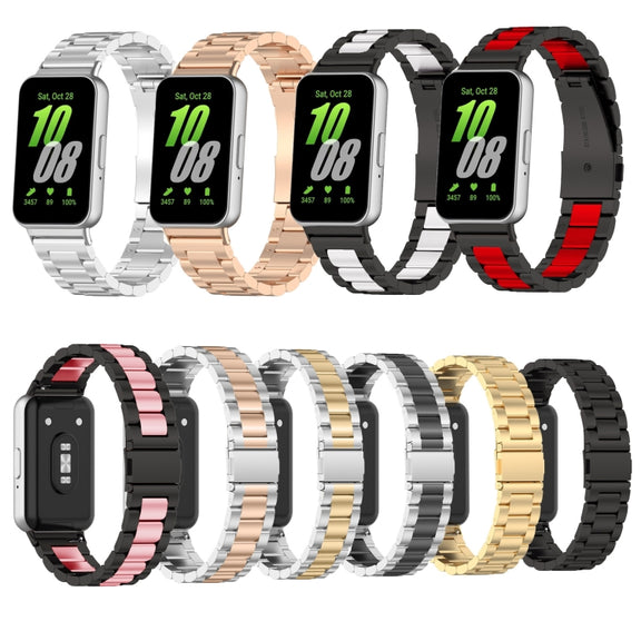 For Samsung Galaxy Fit 3 SM-R390 Three Bead Stainless Steel Metal Watch Band(Silver+Rose Gold)