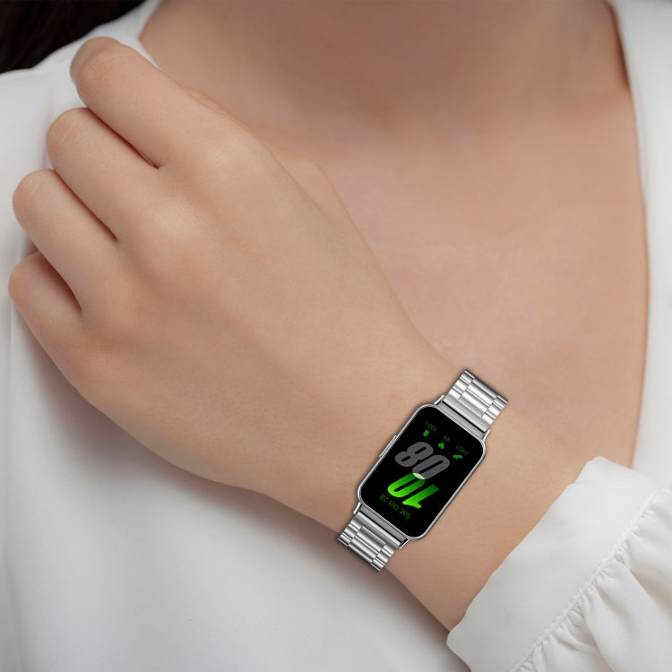 For Samsung Galaxy Fit 3 SM-R390 Three Bead Stainless Steel Metal Watch Band(Silver+Black) - free shipping - PMC TechLife - Order now!