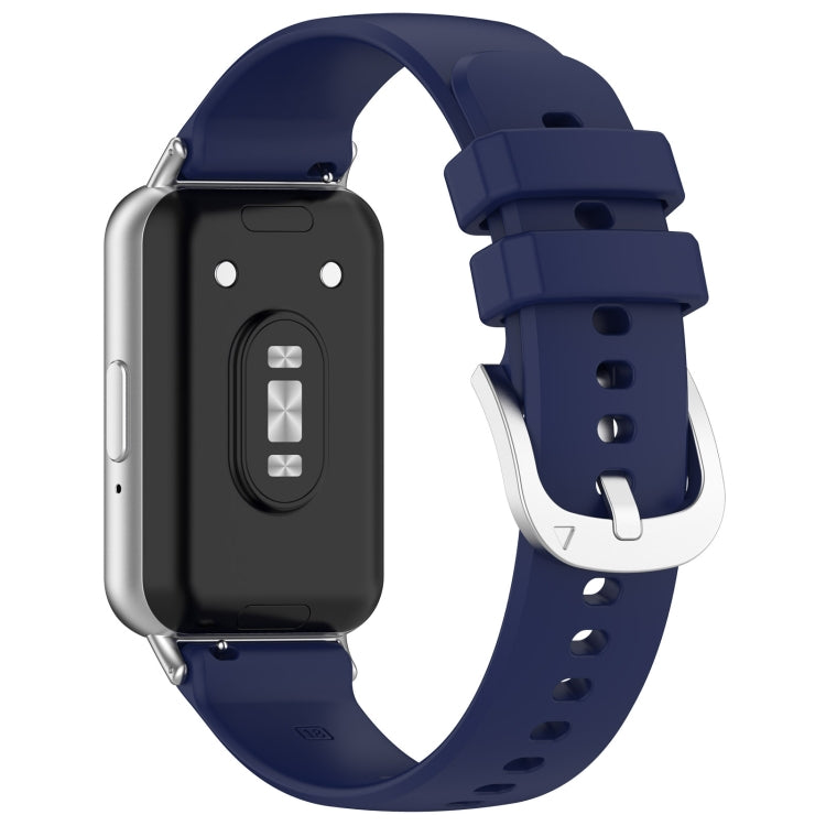 For Samsung Galaxy Fit 3 SM-R390 Metal Connector Liquid Glossy Silicone Watch Band(Dark Blue) - Watch Bands by PMC TechLife | Online Shopping South Africa | PMC TechLife