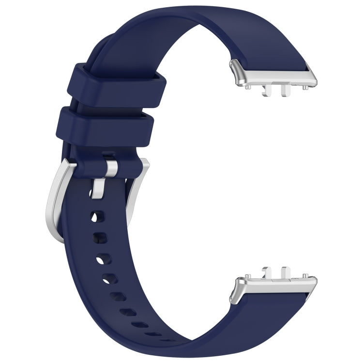 For Samsung Galaxy Fit 3 SM-R390 Metal Connector Liquid Glossy Silicone Watch Band(Dark Blue)