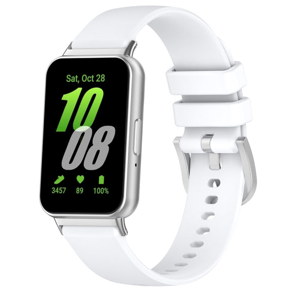 For Samsung Galaxy Fit 3 SM-R390 Metal Connector Liquid Glossy Silicone Watch Band(White)