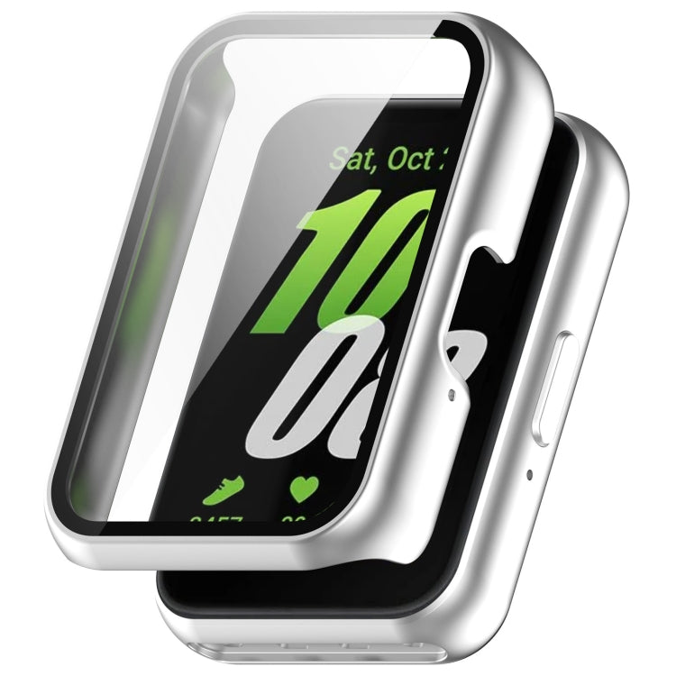 For Samsung Galaxy Fit 3 SM-R390 PC + Tempered Glass Film Integrated Watch Protective Case(Silver) - Watch Cases by PMC TechLife | Online Shopping South Africa | PMC TechLife