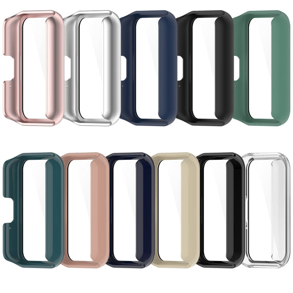 For Samsung Galaxy Fit 3 SM-R390 PC + Tempered Glass Film Integrated Watch Protective Case(Pine Green)