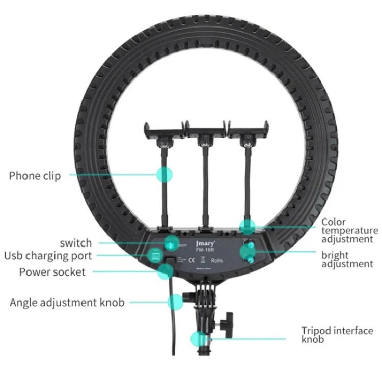 JMARY FM-18R LED Beauty Ring Light 18-inch Photography Live Streaming Fill Light(EU Plug) - free shipping - PMC TechLife - Order now!
