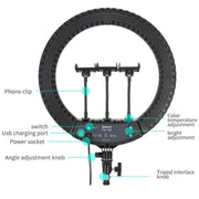 JMARY FM-18R LED Beauty Ring Light 18-inch Photography Live Streaming Fill Light(EU Plug)