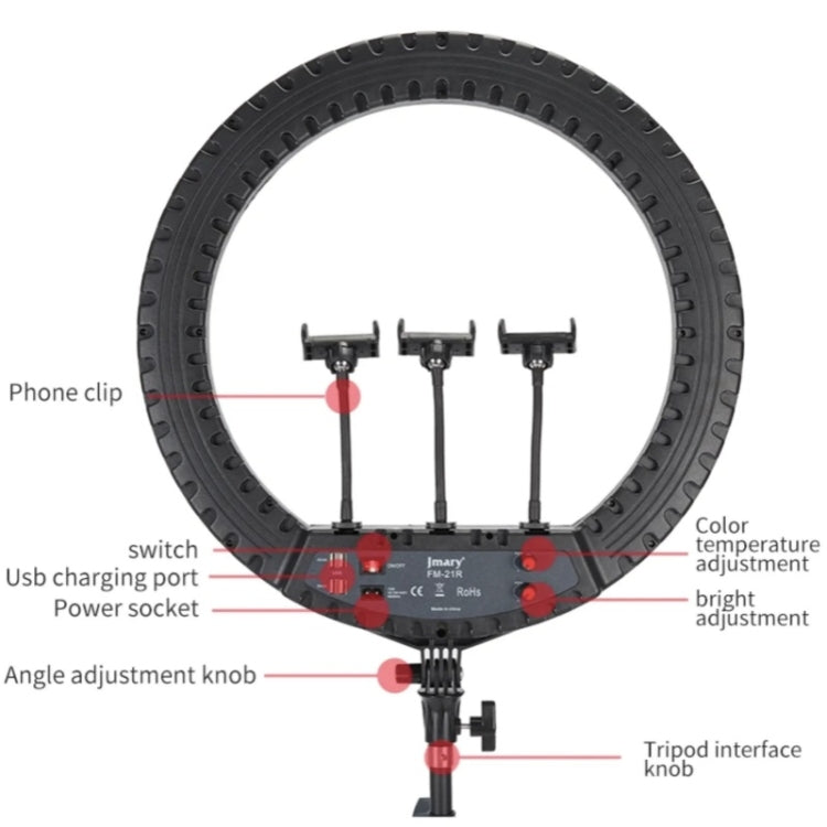 JMARY FM-21R With Remote Control Phone Clip 21-inch Dimmable LED Ring Light(EU Plug) - free shipping - PMC TechLife - Order now!