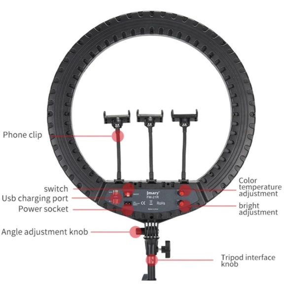 JMARY FM-21R With Remote Control Phone Clip 21-inch Dimmable LED Ring Light(EU Plug)
