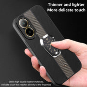 For Realme C67 4G Magnetic Litchi Leather Back Phone Case with Holder(Orange)