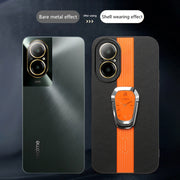 For Realme C67 4G Magnetic Litchi Leather Back Phone Case with Holder(Orange)