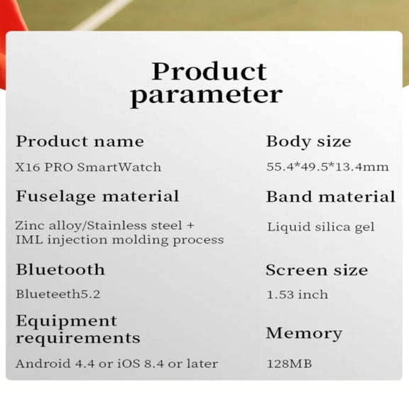 X16pro 1.53 inch Color Screen Smart Watch, Support Bluetooth Call / Heart Rate / Blood Pressure / Blood Oxygen Monitoring(Black)