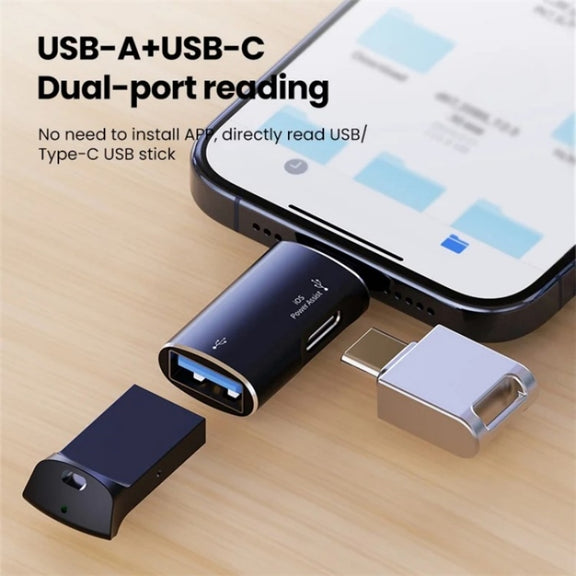 JS-103 8 Pin Male to USB+Type-C Female OTG Adapter(Black)