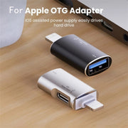 JS-103 8 Pin Male to USB+Type-C Female OTG Adapter(Black)