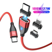 ENKAY 3 in 1 PD100W Type-C to Type-C / 8 Pin / Micro USB Magnetic Fast Charging Cable, Cable Length:1m(Red)