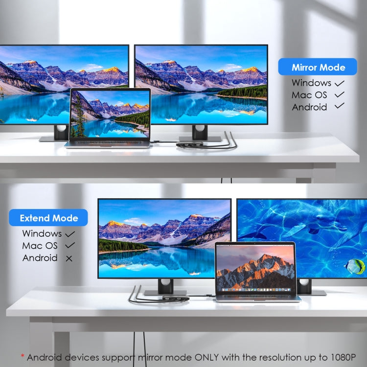 WAVLINK WL-UG69DH2 Dual Monitor USB+Type-C to Dual 4K HD DisplayPort Adapter Splitter(Silver)