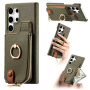 For Samsung Galaxy S24 Ultra 5G Litchi Leather Oil Edge Ring Zipper Wallet Back Phone Case(Green)
