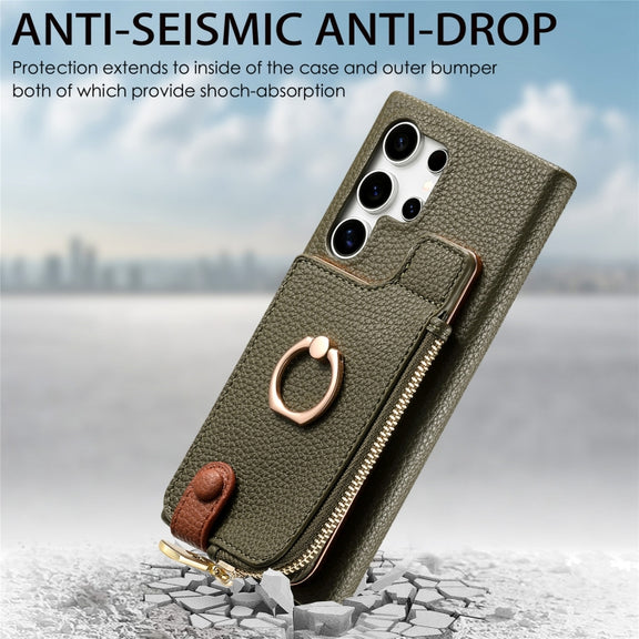 For Samsung Galaxy S24 Ultra 5G Litchi Leather Oil Edge Ring Zipper Wallet Back Phone Case(Green)