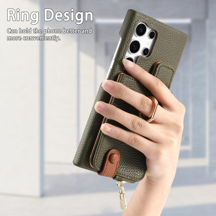 For Samsung Galaxy S24 Ultra 5G Litchi Leather Oil Edge Ring Zipper Wallet Back Phone Case(Green)