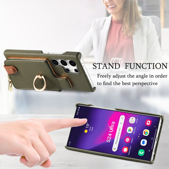 For Samsung Galaxy S24 Ultra 5G Litchi Leather Oil Edge Ring Zipper Wallet Back Phone Case(Green)