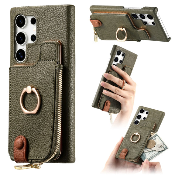 For Samsung Galaxy S24 Ultra 5G Litchi Leather Oil Edge Ring Zipper Wallet Back Phone Case(Green)