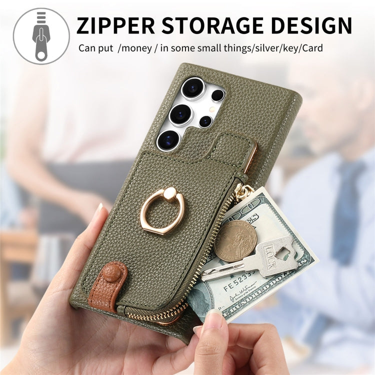For Samsung Galaxy S24 Ultra 5G Litchi Leather Oil Edge Ring Zipper Wallet Back Phone Case(Green)