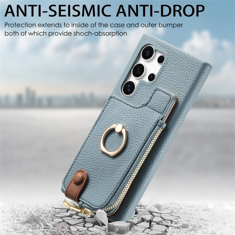 For Samsung Galaxy S24 Ultra 5G Litchi Leather Oil Edge Ring Zipper Wallet Back Phone Case(Blue)