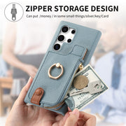 For Samsung Galaxy S24 Ultra 5G Litchi Leather Oil Edge Ring Zipper Wallet Back Phone Case(Blue)