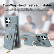 For Samsung Galaxy S24 Ultra 5G Litchi Leather Oil Edge Ring Zipper Wallet Back Phone Case(Blue)
