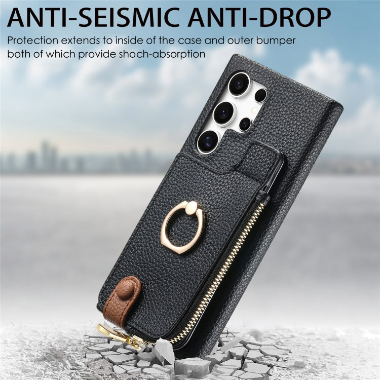 For Samsung Galaxy S24 Ultra 5G Litchi Leather Oil Edge Ring Zipper Wallet Back Phone Case(Black)