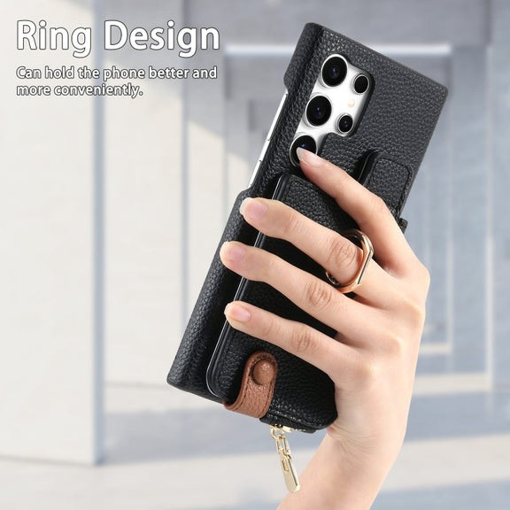 For Samsung Galaxy S24 Ultra 5G Litchi Leather Oil Edge Ring Zipper Wallet Back Phone Case(Black)