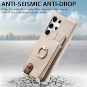 For Samsung Galaxy S24 Ultra 5G Litchi Leather Oil Edge Ring Zipper Wallet Back Phone Case(White)