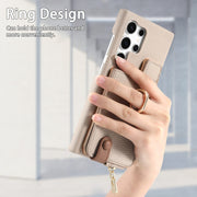 For Samsung Galaxy S24 Ultra 5G Litchi Leather Oil Edge Ring Zipper Wallet Back Phone Case(White)