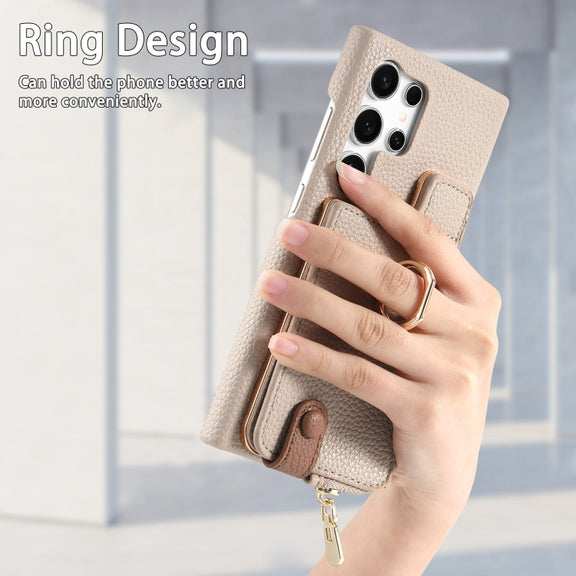 For Samsung Galaxy S24 Ultra 5G Litchi Leather Oil Edge Ring Zipper Wallet Back Phone Case(White)