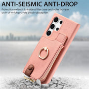 For Samsung Galaxy S24 Ultra 5G Litchi Leather Oil Edge Ring Zipper Wallet Back Phone Case(Pink)