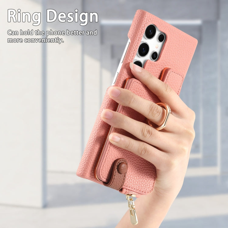 For Samsung Galaxy S24 Ultra 5G Litchi Leather Oil Edge Ring Zipper Wallet Back Phone Case(Pink)